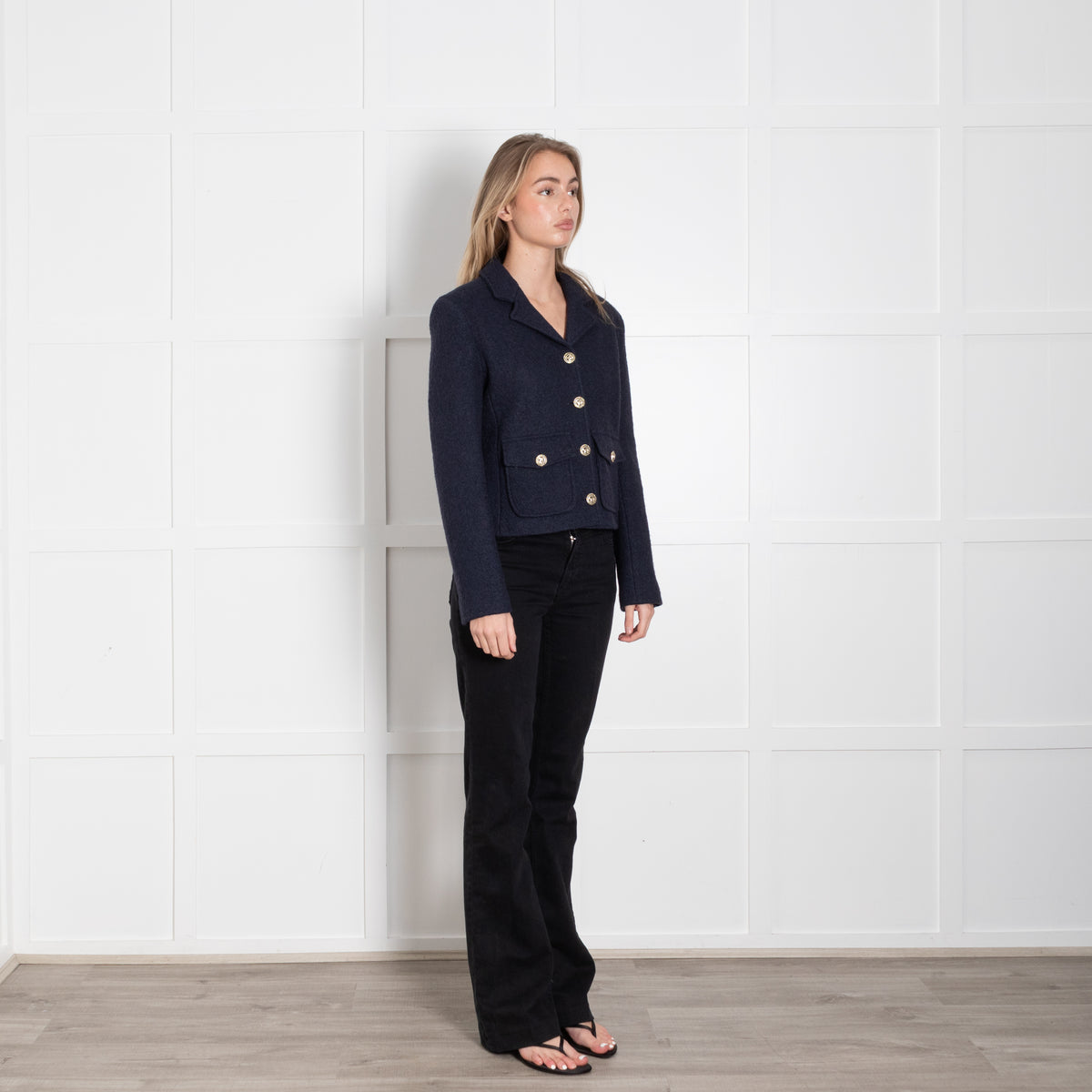 Trilogy Blue Boucle Wool Mix Cropped Jacket