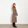 Maison Lener Brown And Black Prince of Wales Check Coat With Rust Faux Fur Collar