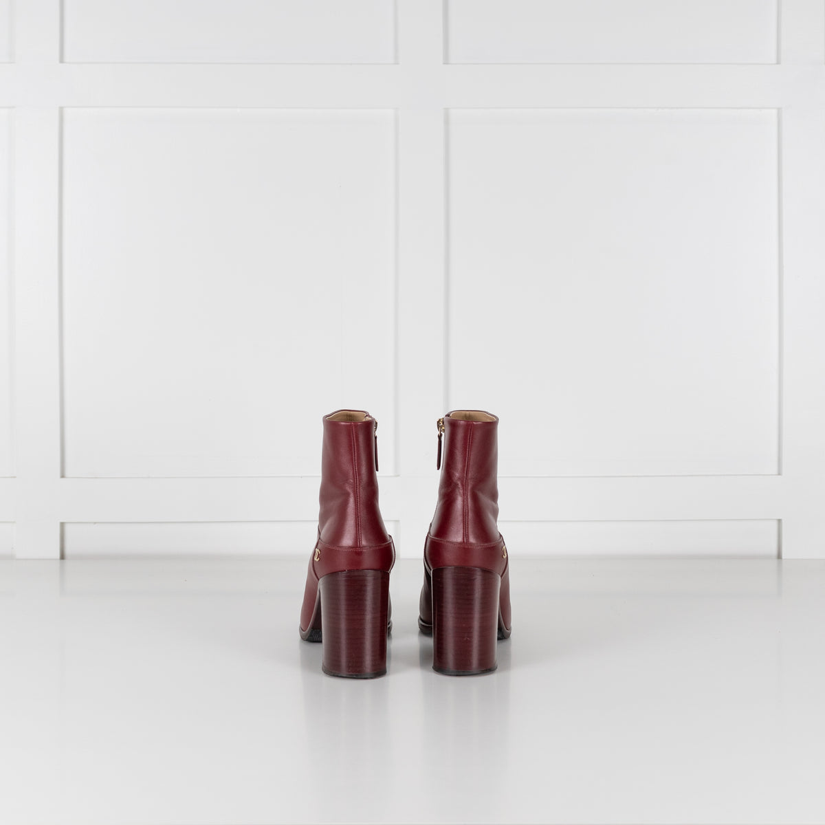 Chanel Short Burgundy Calf Skin Boots