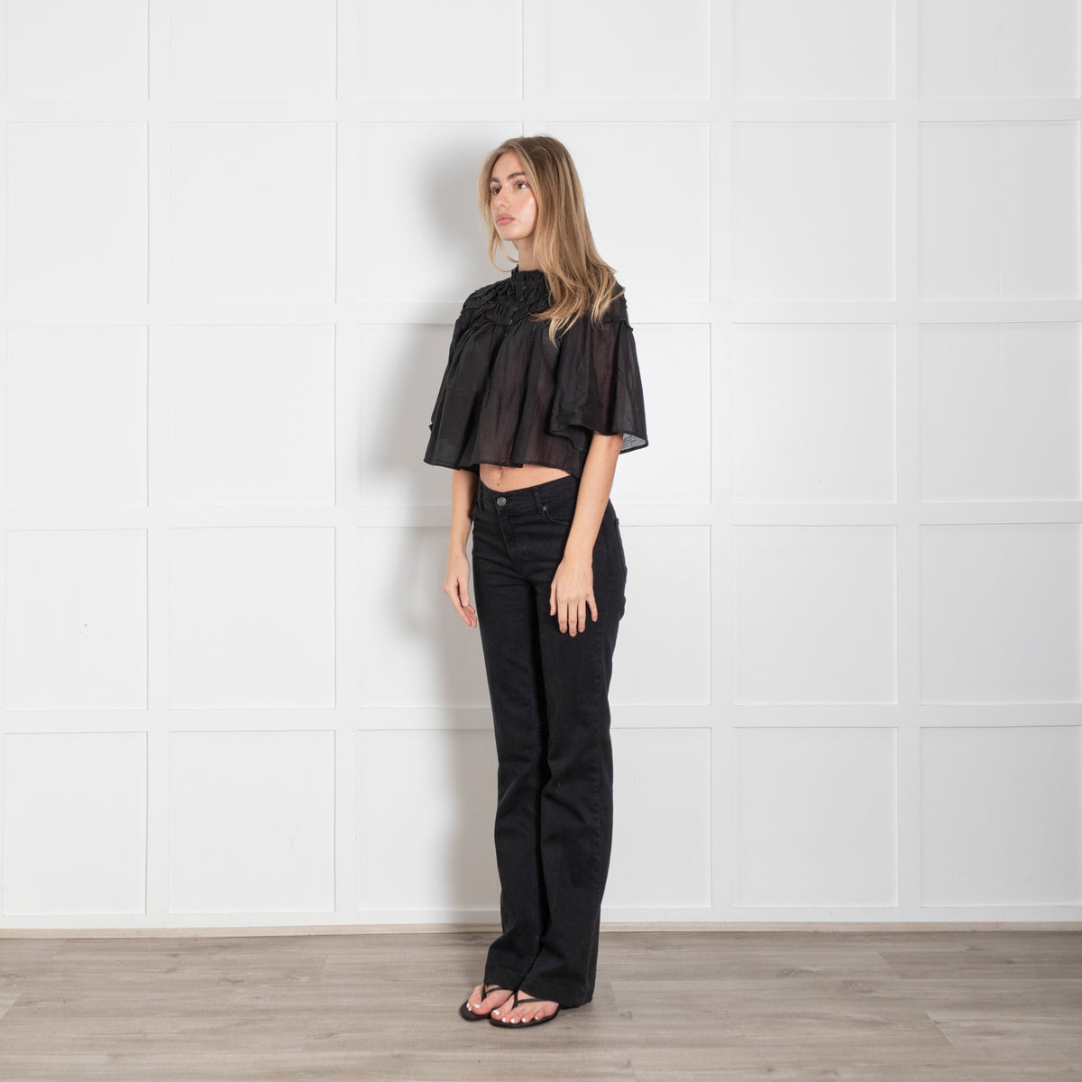 Marant Etoile Black Cotton Cropped Frill Top