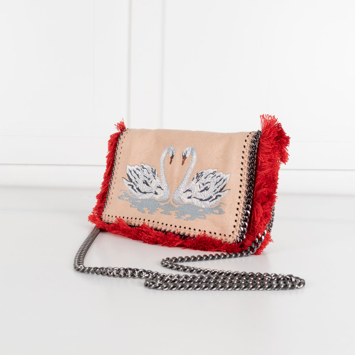Stella McCartney Peach Swan Embroidery Falabella Crossbody Bag