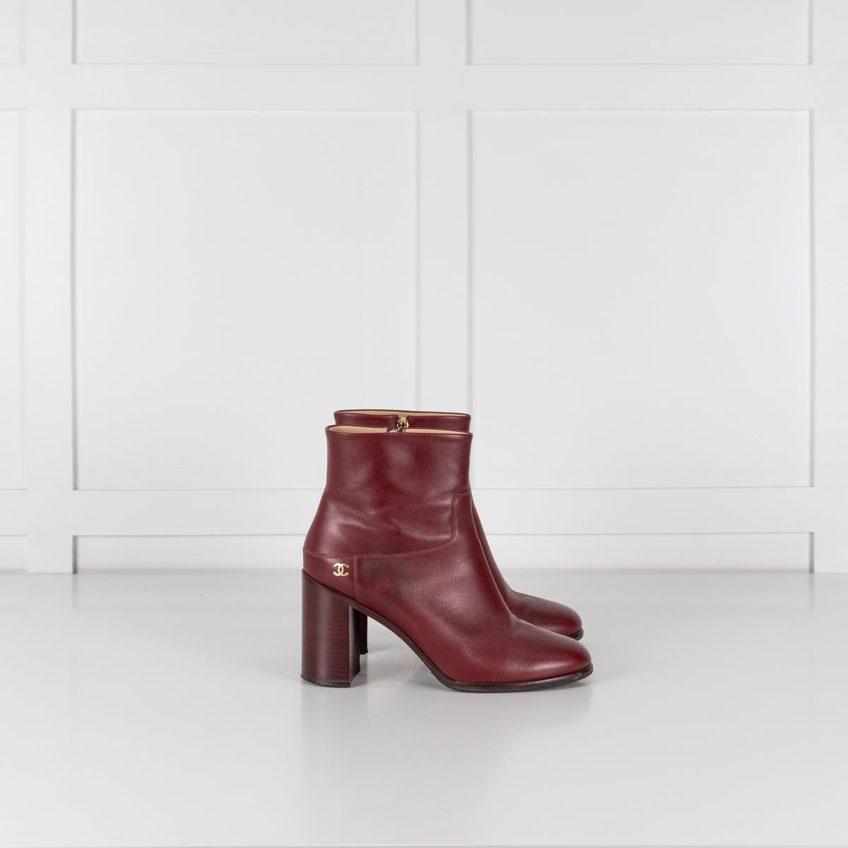 Chanel Short Burgundy Calf Skin Boots