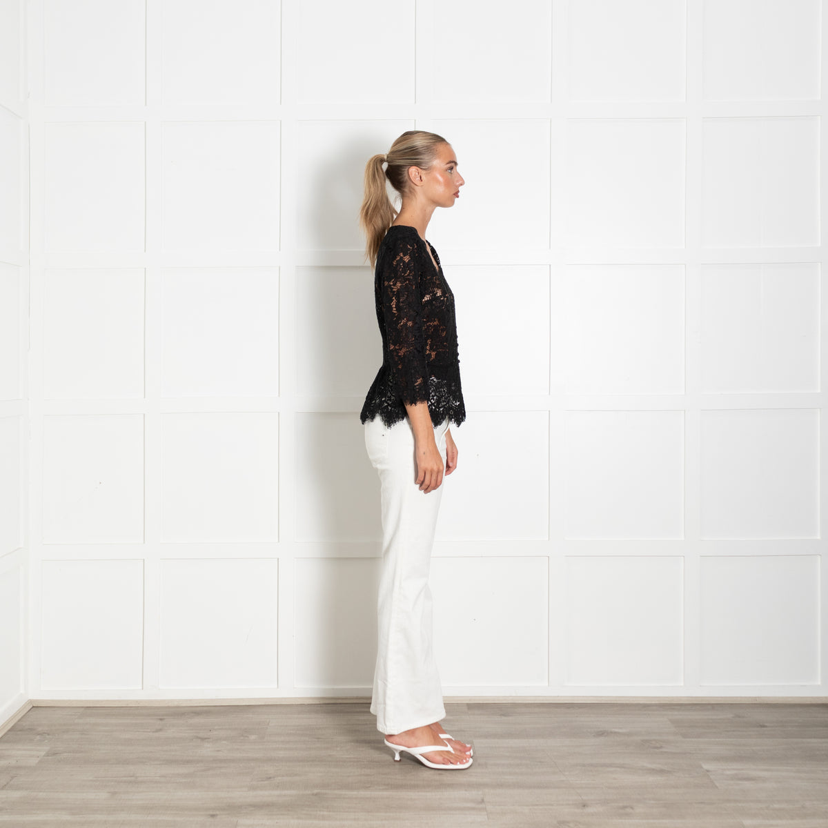 The Kooples Black Lace, Button Front, Long Sleeve Top