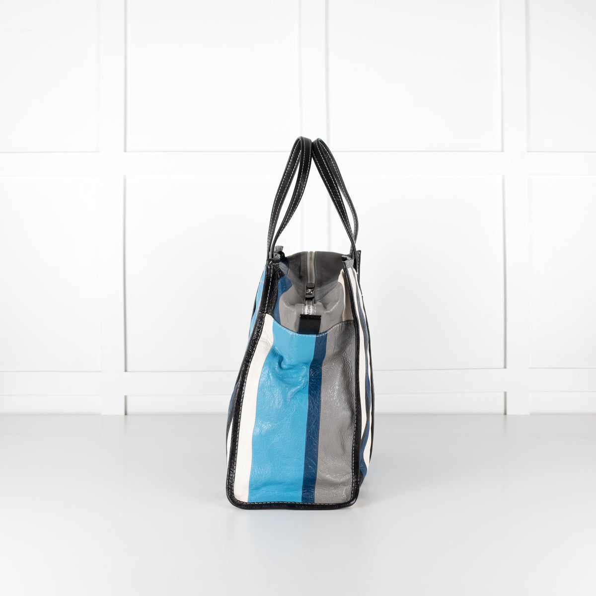 Balenciaga Blue White Grey Stripe Bazar Large Tote