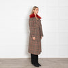 Maison Lener Brown And Black Prince of Wales Check Coat With Rust Faux Fur Collar