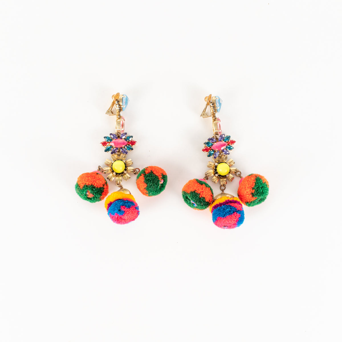 Vicki Sarge Gold Multicolour Pom Pom Crystal Clip On Earrings