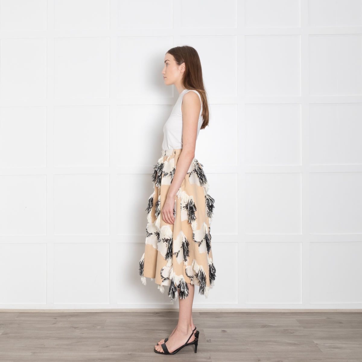 Akira Naka Beige Flower Cut Jacquard Skirt