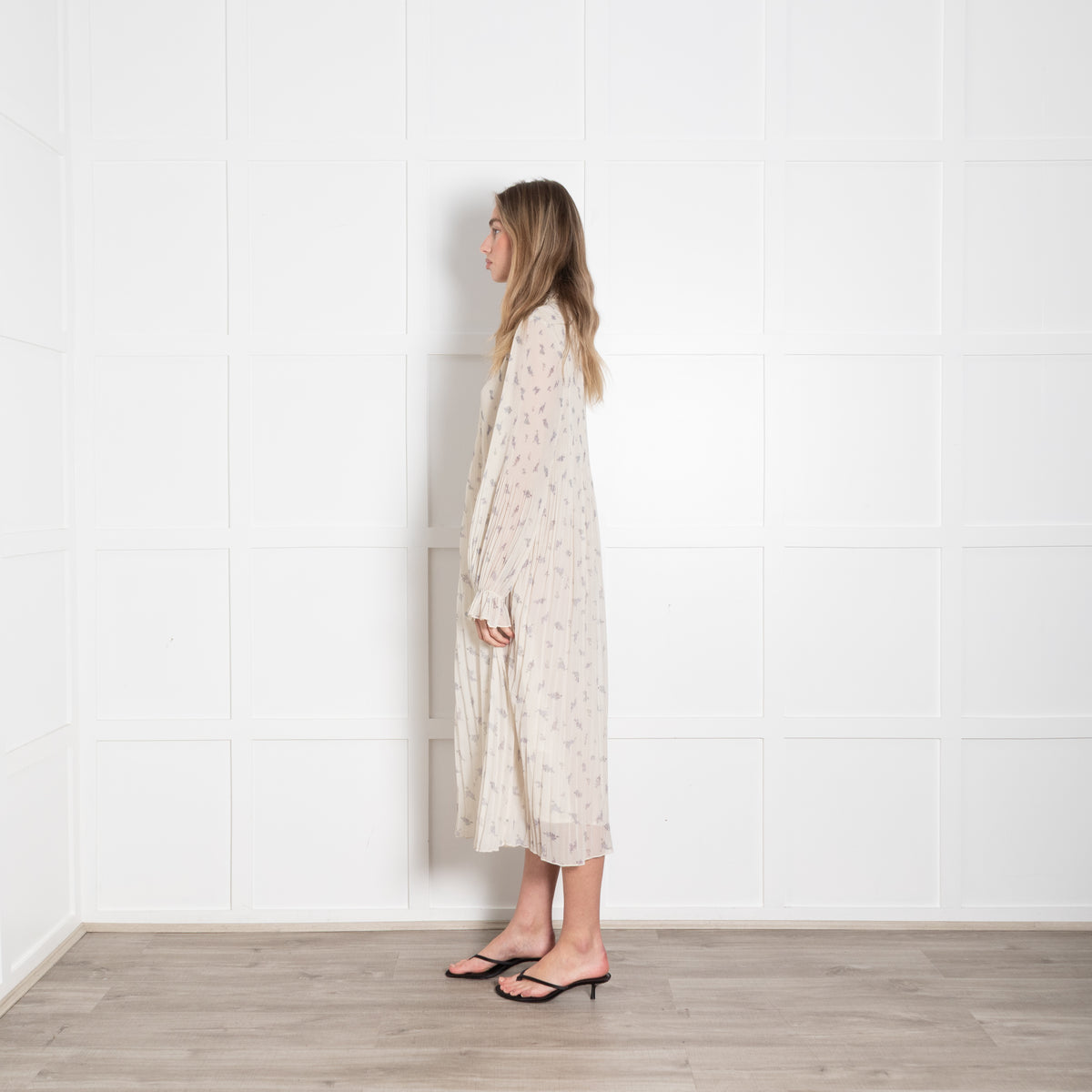 Ganni Cream Lilac Pleated Dress