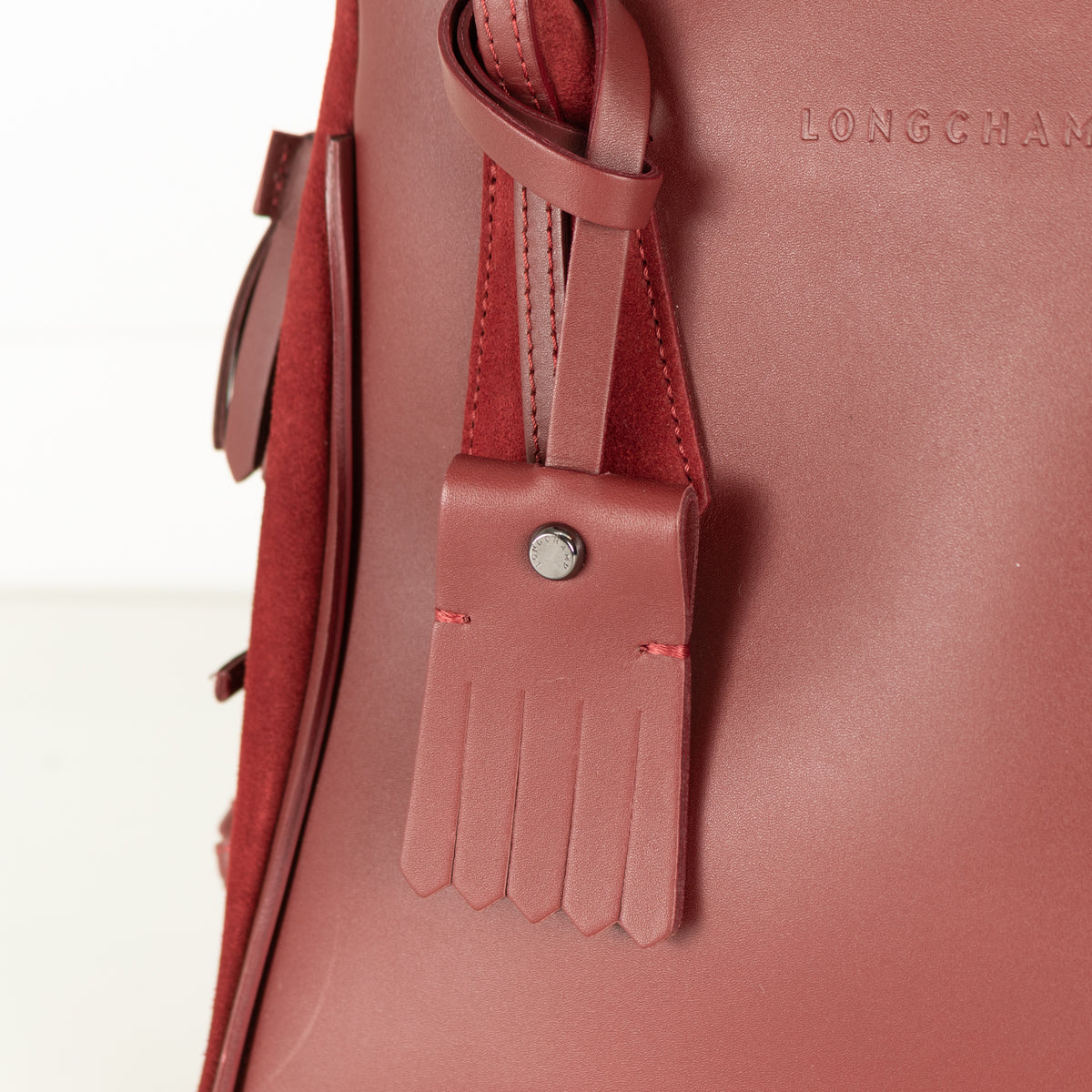Longchamp Burgundy Leather And Suede Penelope Bag