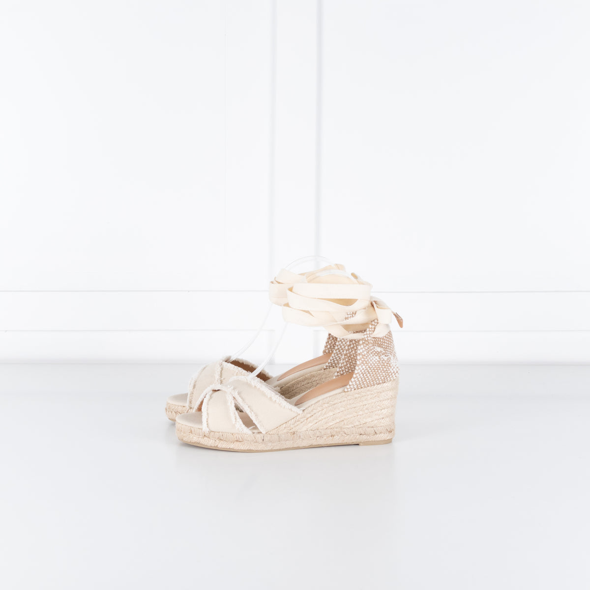 Castaner Ivory Wedge Canvas Espadrilles With Frayed Straps