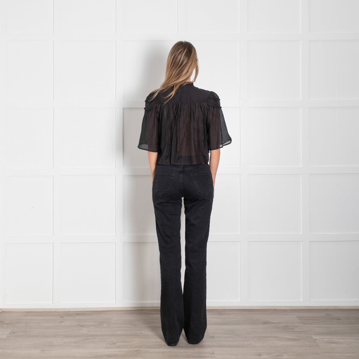 Marant Etoile Black Cotton Cropped Frill Top