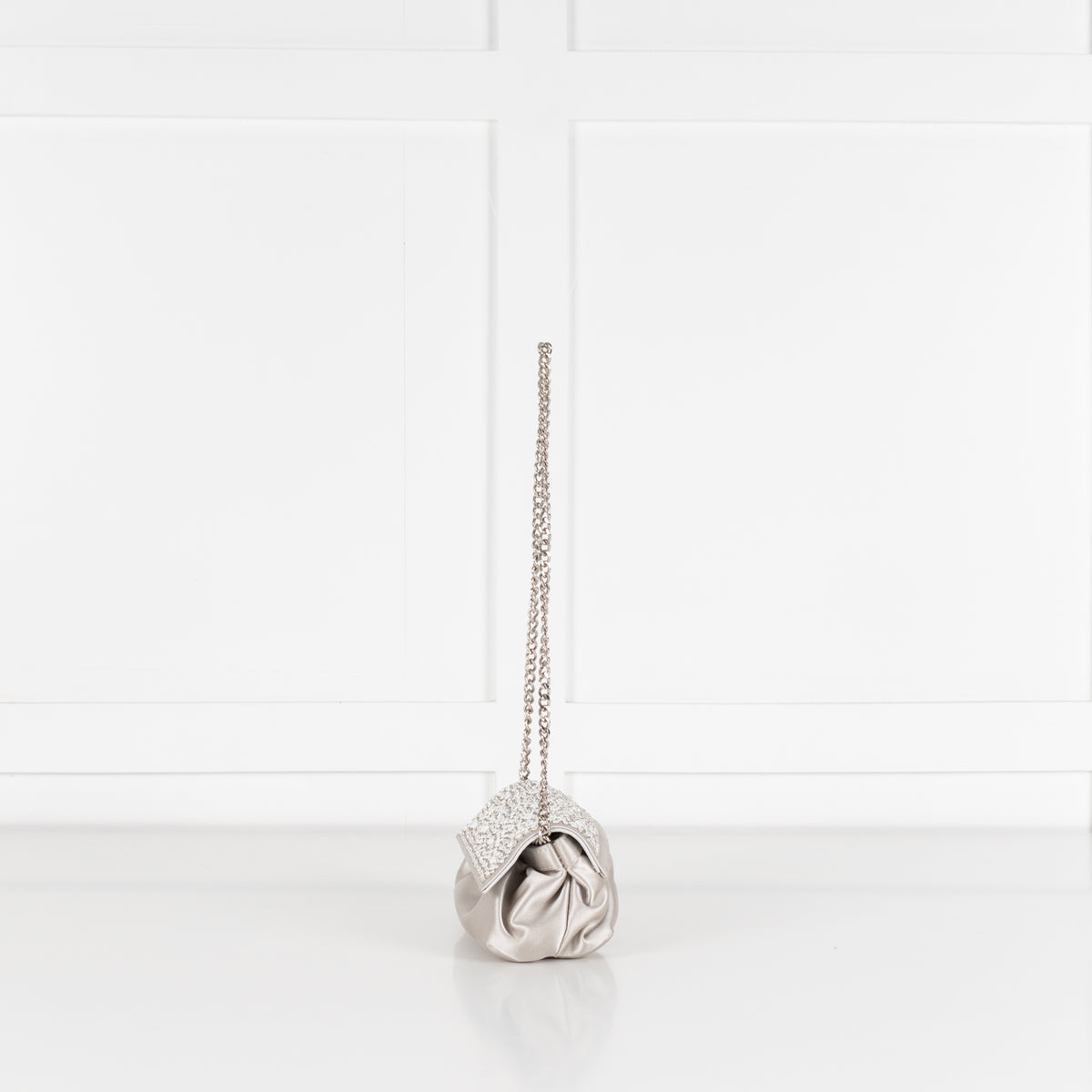 Gina Silver Satin Crystal Embellished Small Evening Bag