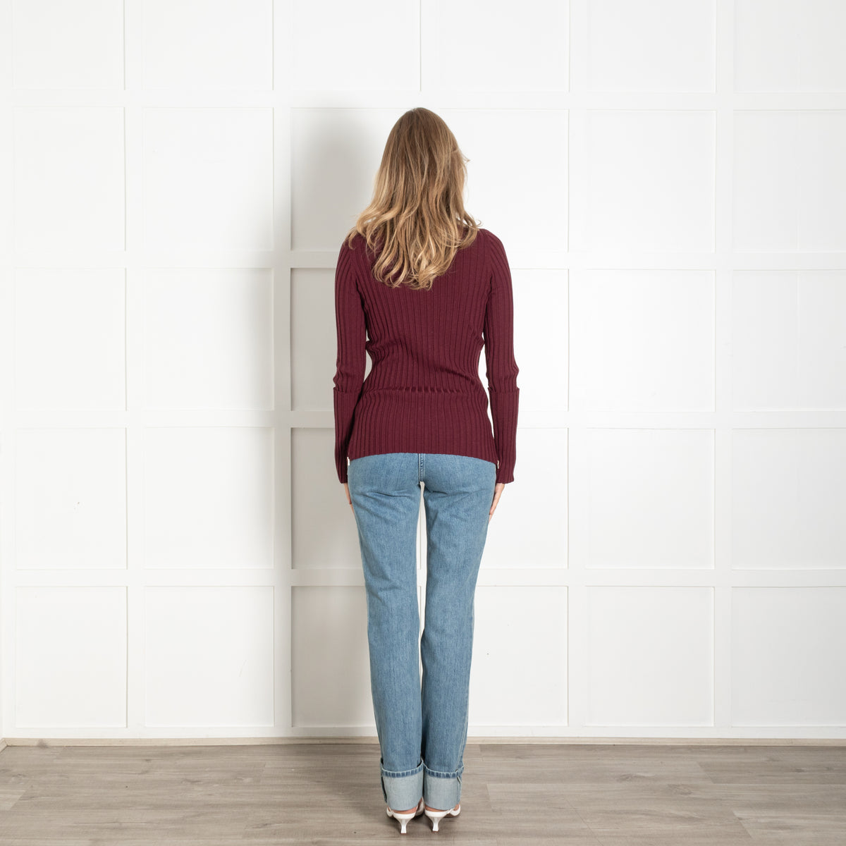 Joseph Burgundy Merino Wool Blend Zip Detail Jumper