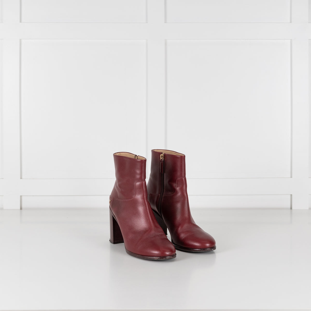 Chanel Short Burgundy Calf Skin Boots