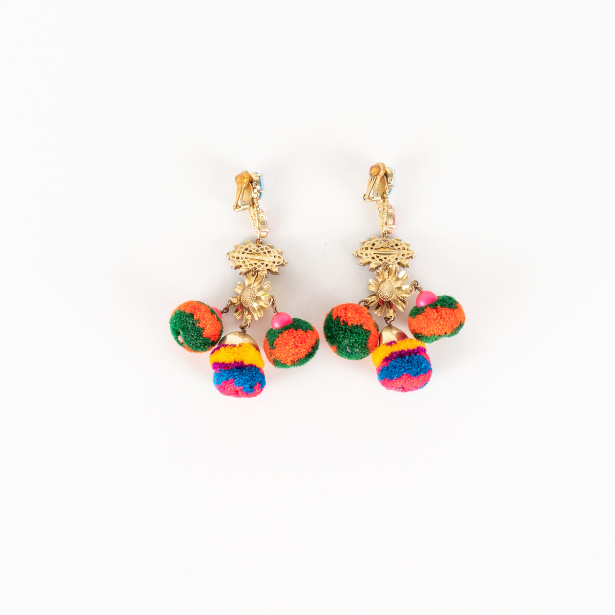 Vicki Sarge Gold Multicolour Pom Pom Crystal Clip On Earrings