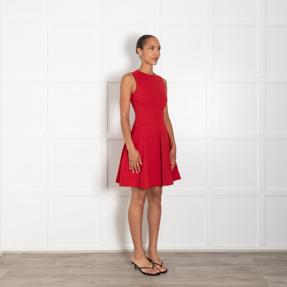 Joseph Red Stretch Knit Jersey Fit and Flare Dress