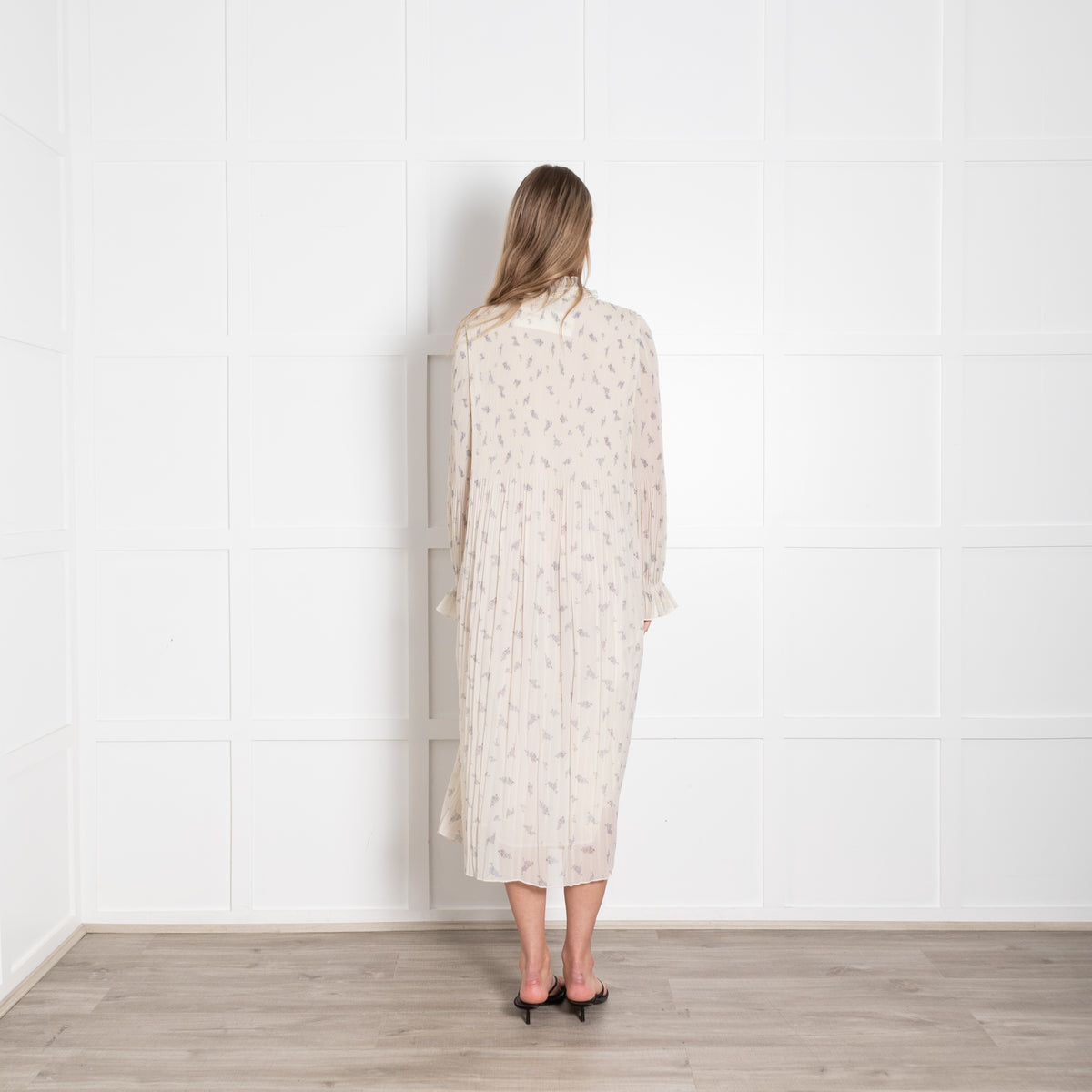 Ganni Cream Lilac Pleated Dress