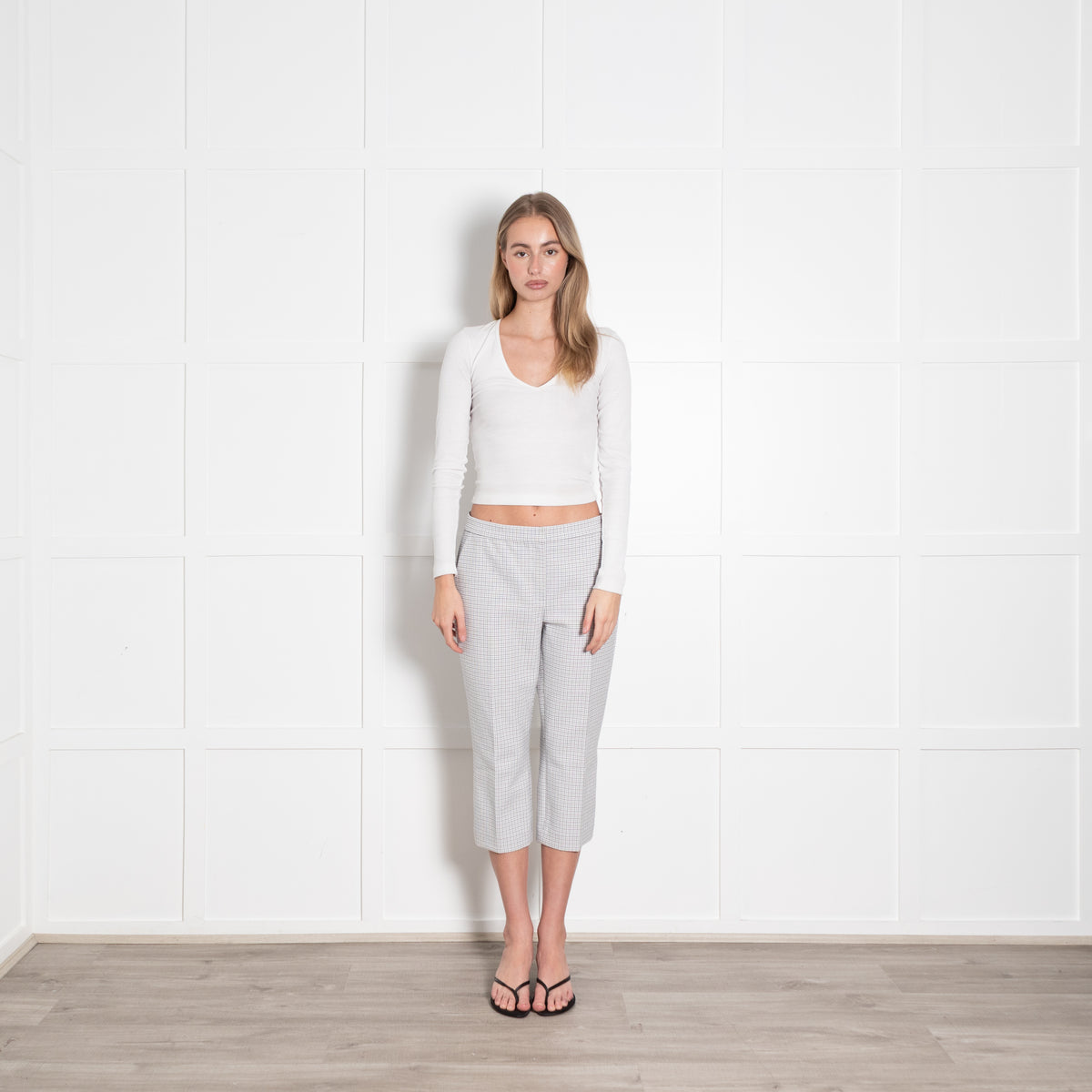 Theory White Checked Tailored Trousers
