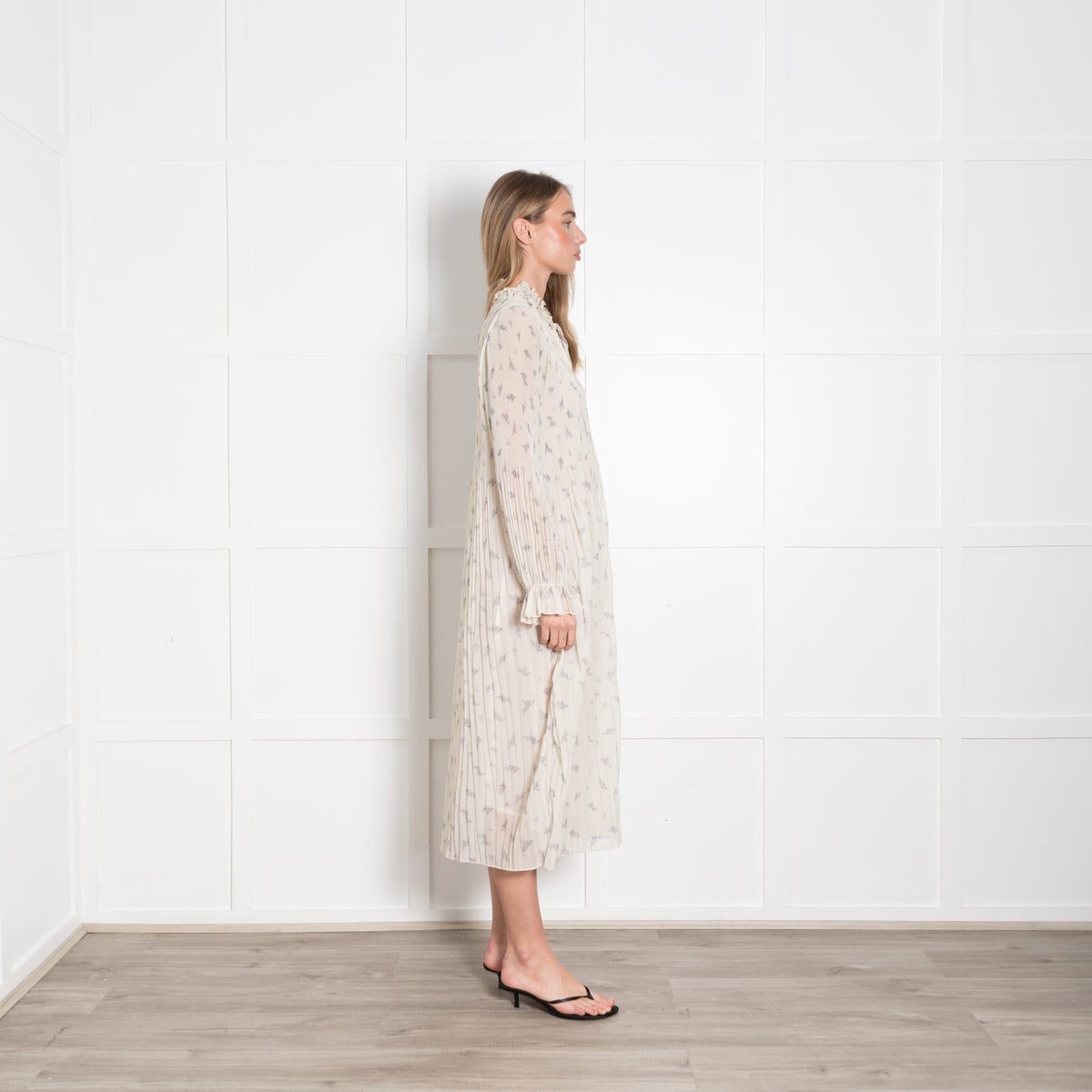 Ganni Cream Lilac Pleated Dress