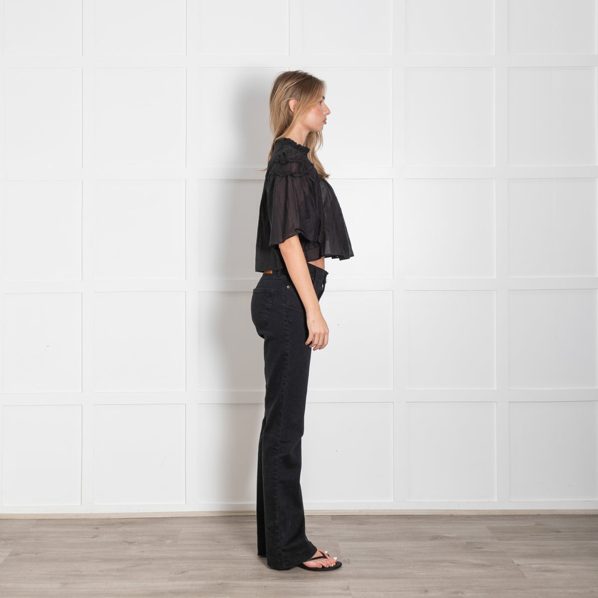 Marant Etoile Black Cotton Cropped Frill Top