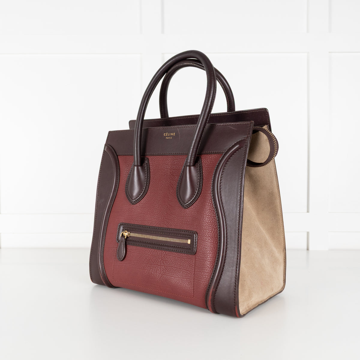 Celine Brown Burgundy Leather Luggage Nano Bag