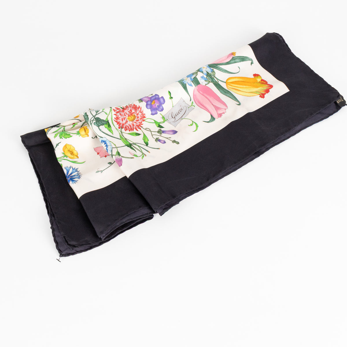 Gucci White Black Multi Floral Silk Square Scarf