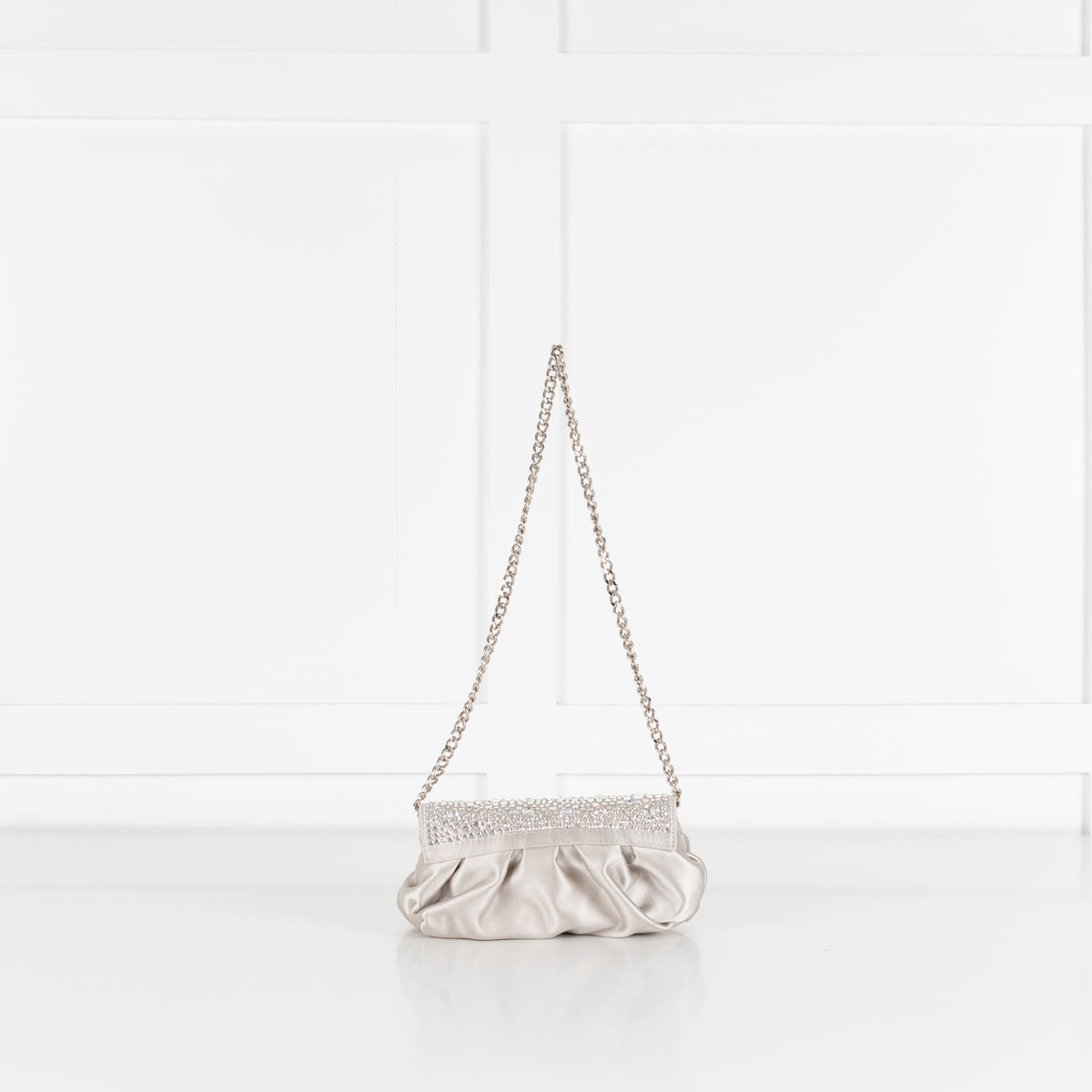 Gina Silver Satin Crystal Embellished Small Evening Bag