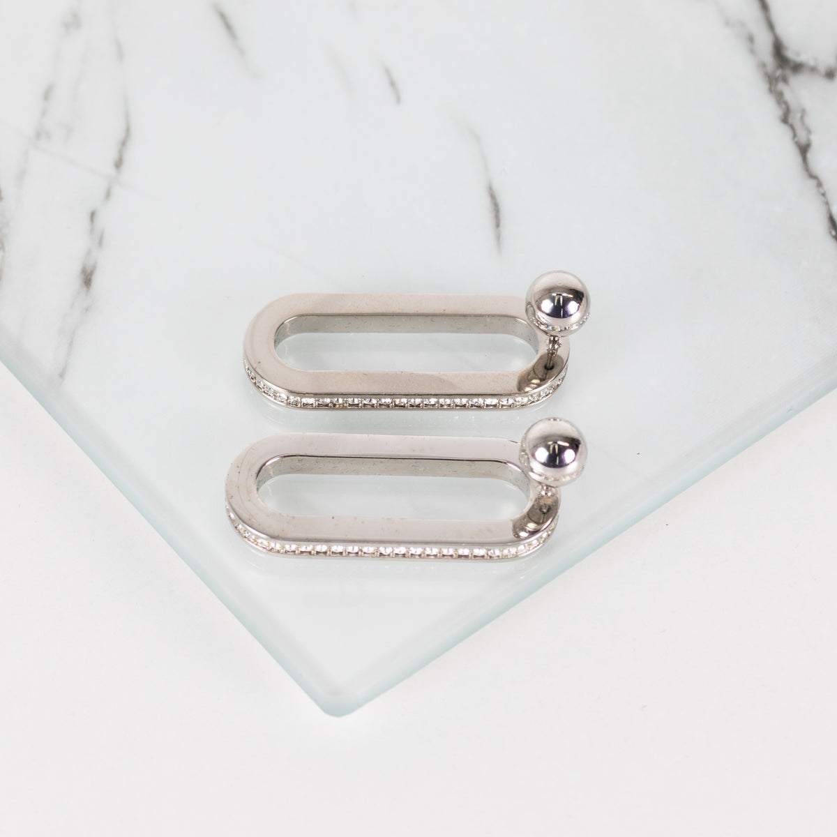 Burberry Silver Colour Oval Earrings With Crystal Edging