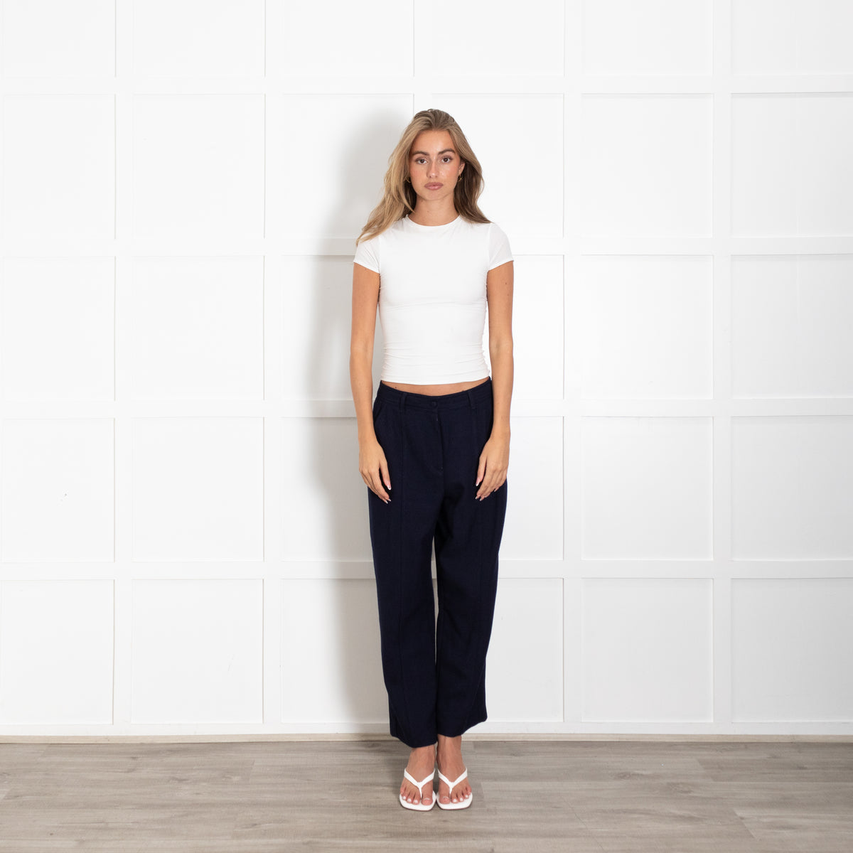 Me + Em Navy Chevron Textured Trousers