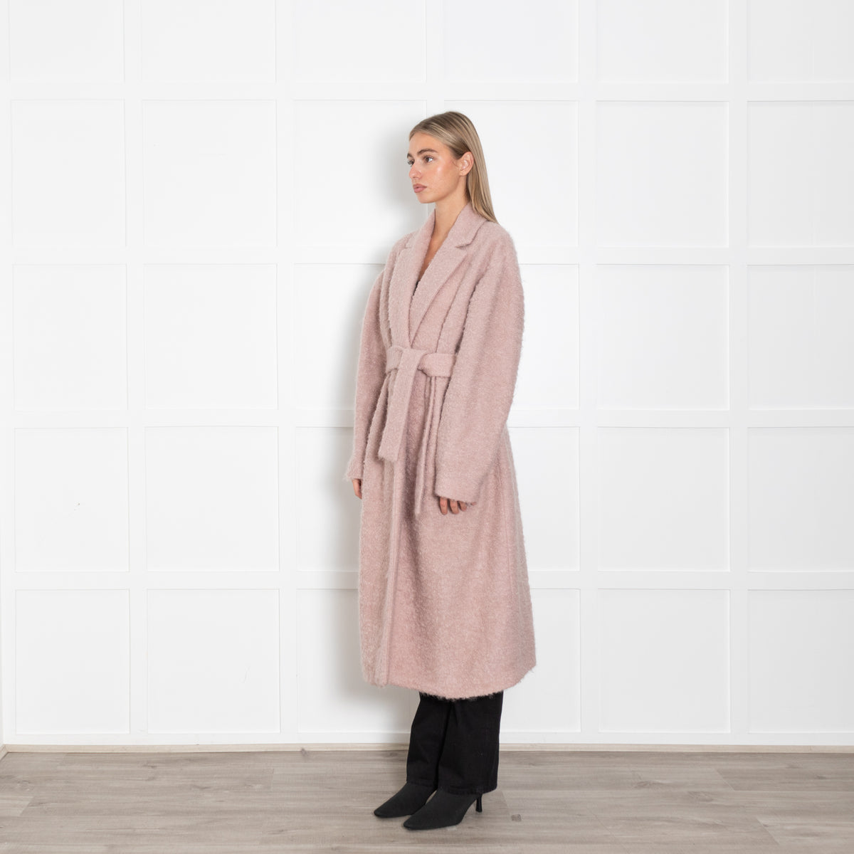 MSGM Pink Mohair Mix Coat With Belt