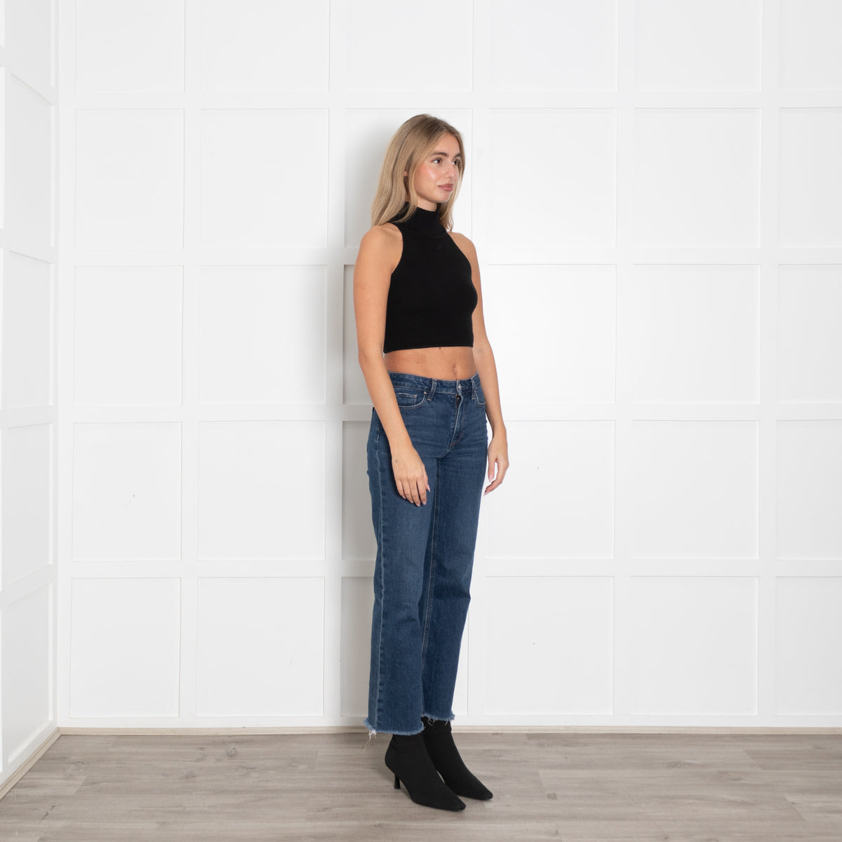 Bazilika Black Wool Mix Poloneck Short Tank Top