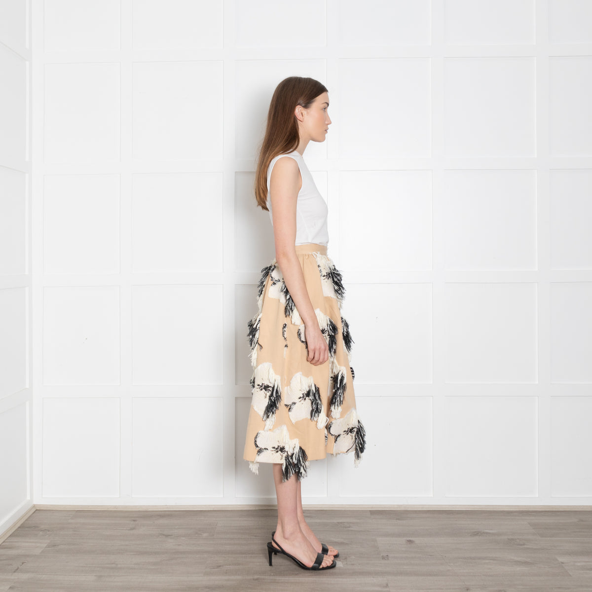 Akira Naka Beige Flower Cut Jacquard Skirt