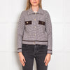 Claudie Pierlot Brown and White Stretch Knit Jacket with Gold Buttons