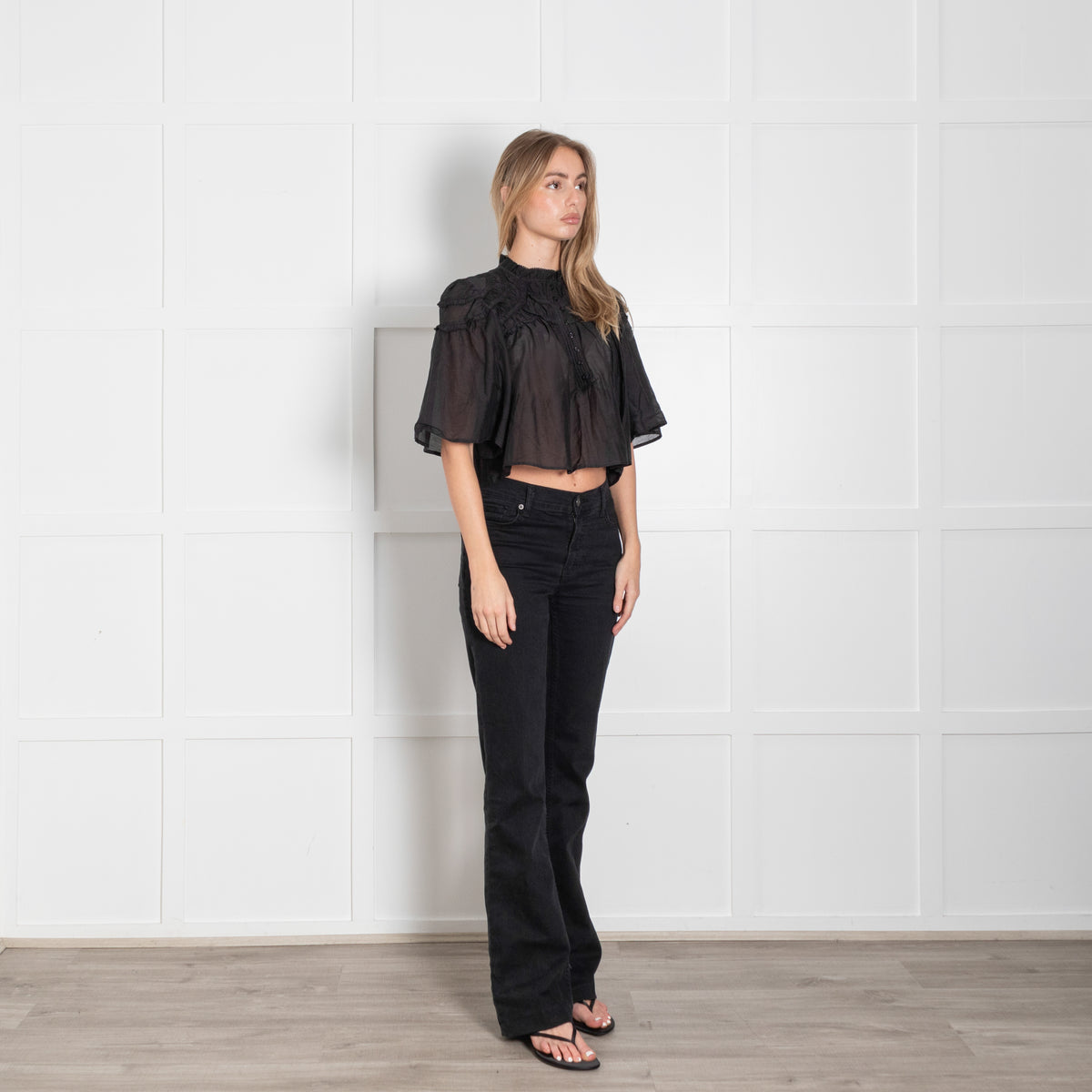 Marant Etoile Black Cotton Cropped Frill Top