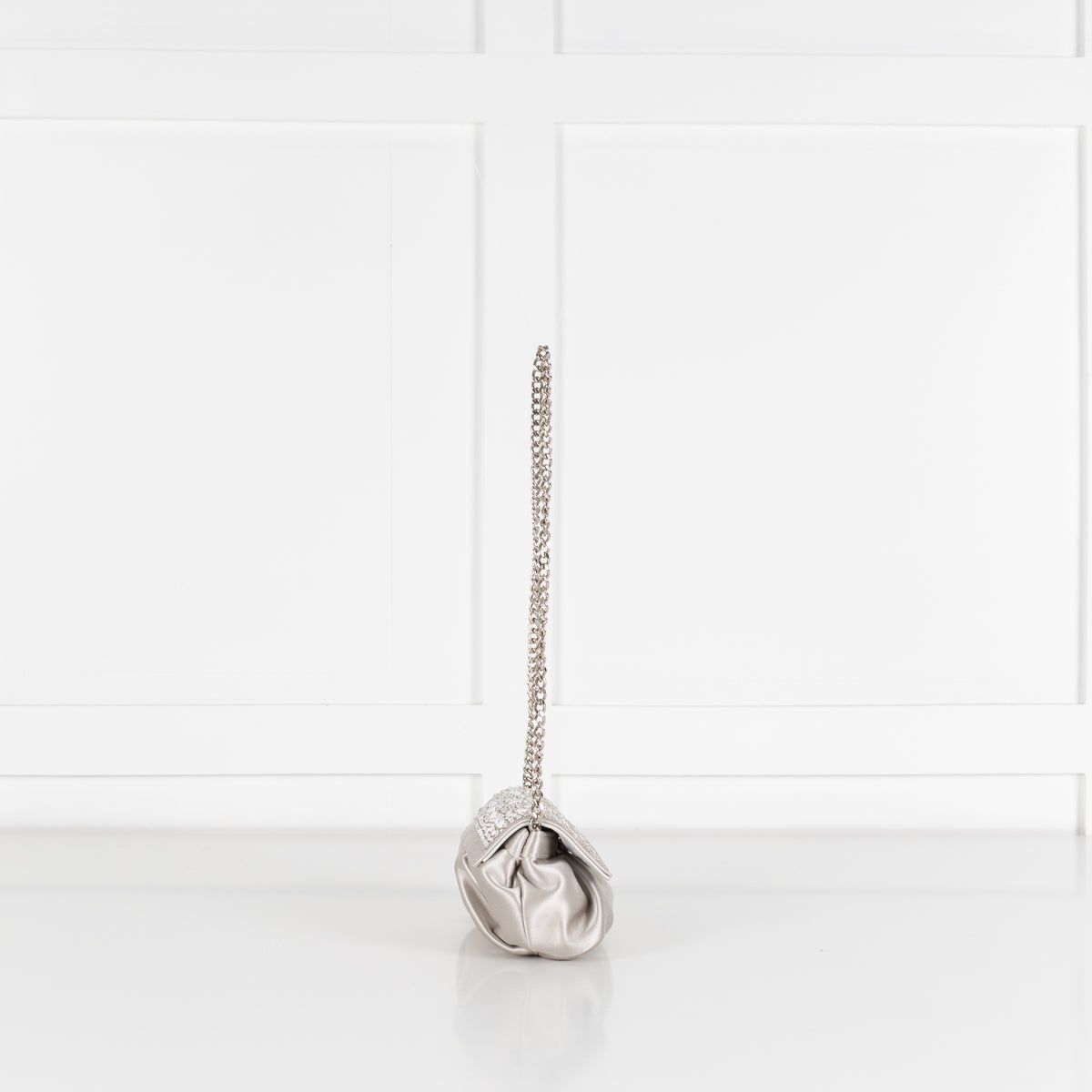 Gina Silver Satin Crystal Embellished Small Evening Bag