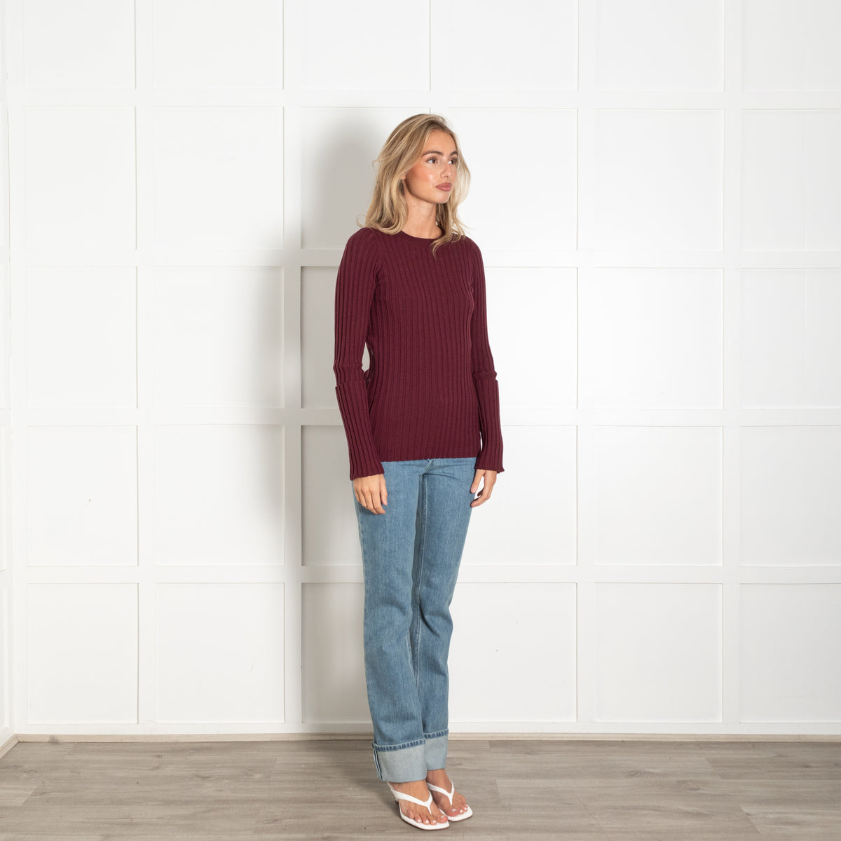 Joseph Burgundy Merino Wool Blend Zip Detail Jumper