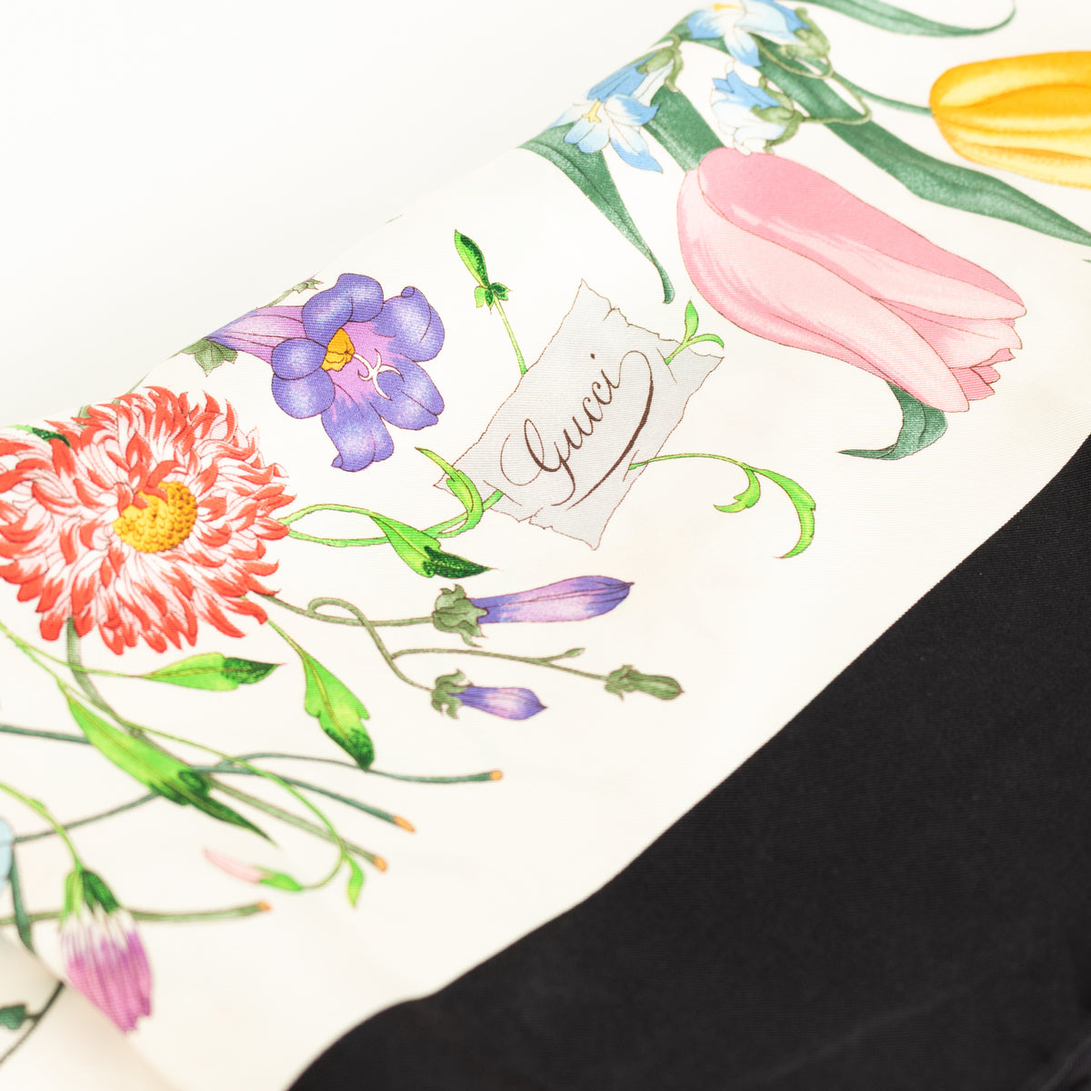 Gucci White Black Multi Floral Silk Square Scarf