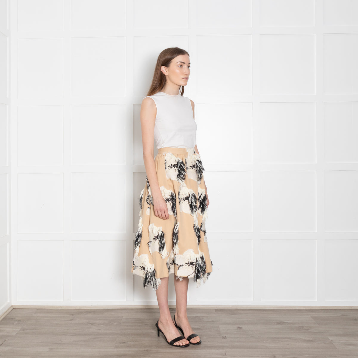 Akira Naka Beige Flower Cut Jacquard Skirt