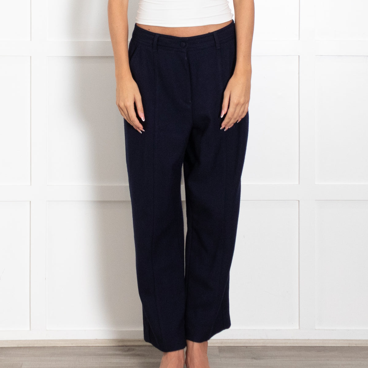 Me + Em Navy Chevron Textured Trousers