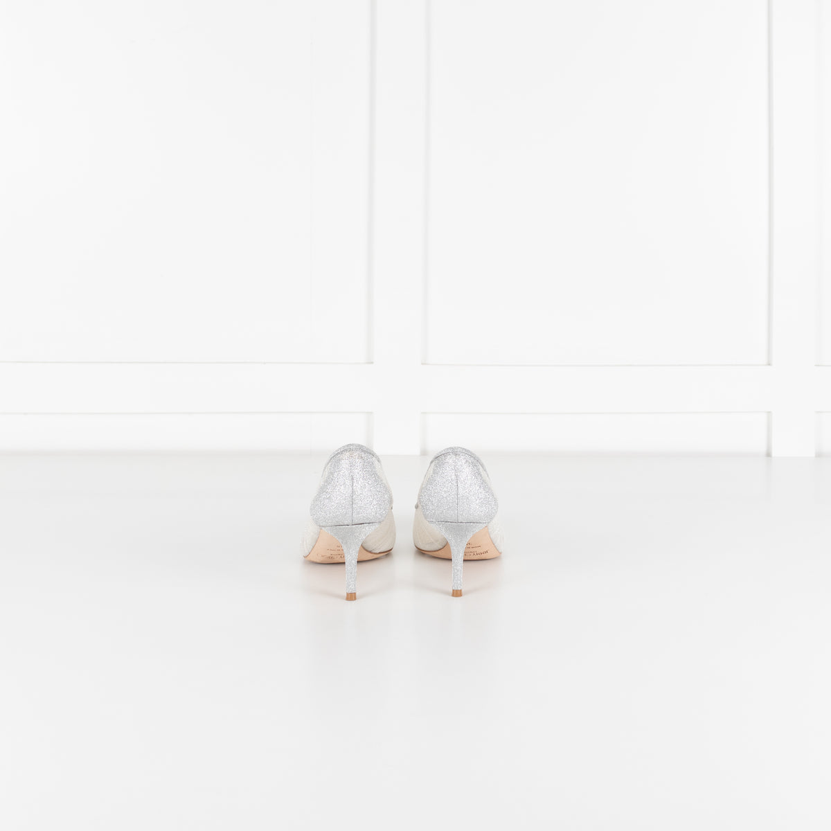 Jimmy Choo Silver Glitter Mesh Pointy Heeled Shoes