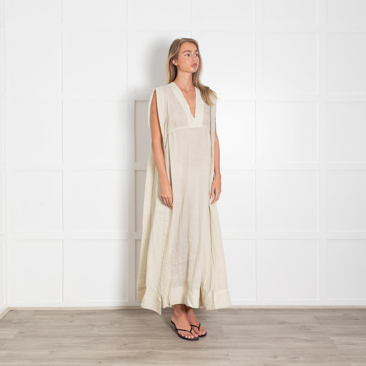 Rise & Fall Beige Ramie Gauze Aegean Dress