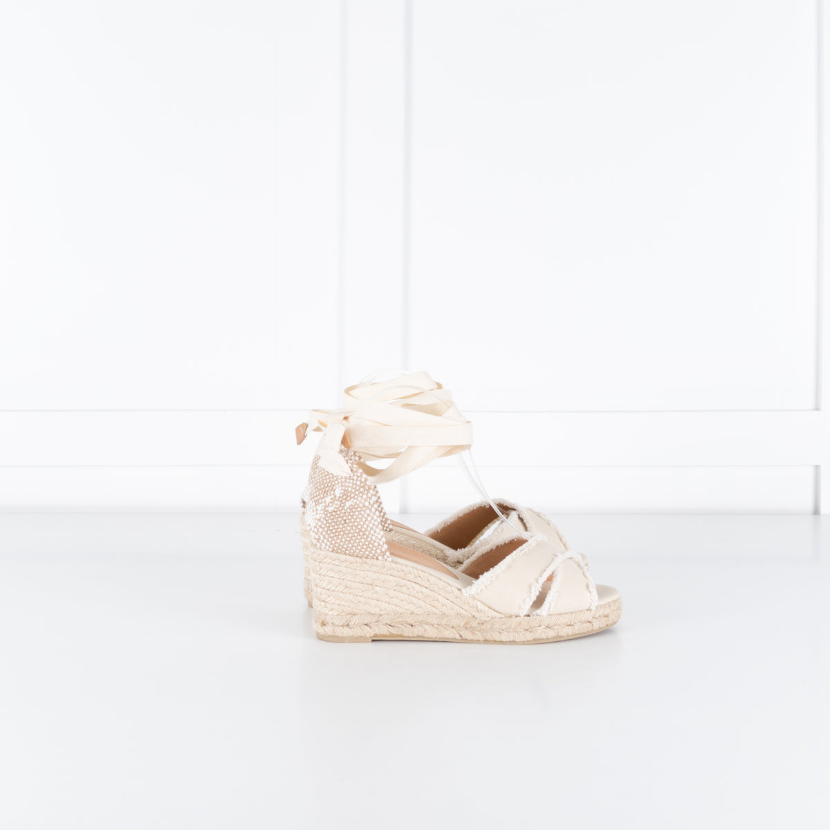 Castaner Ivory Wedge Canvas Espadrilles With Frayed Straps