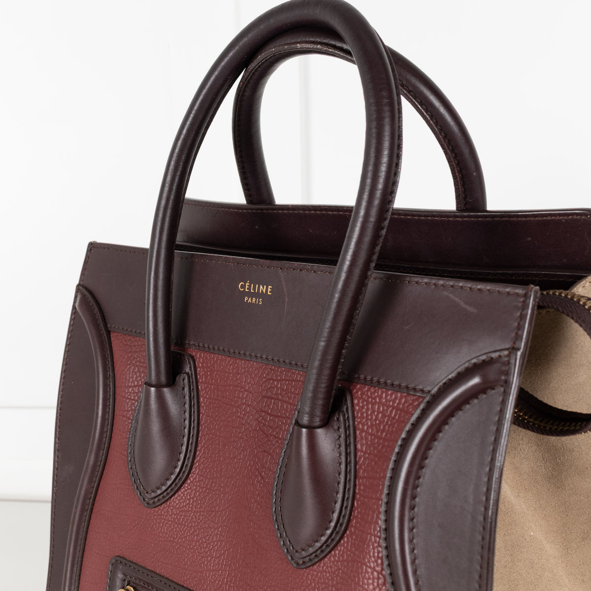Celine Brown Burgundy Leather Luggage Nano Bag