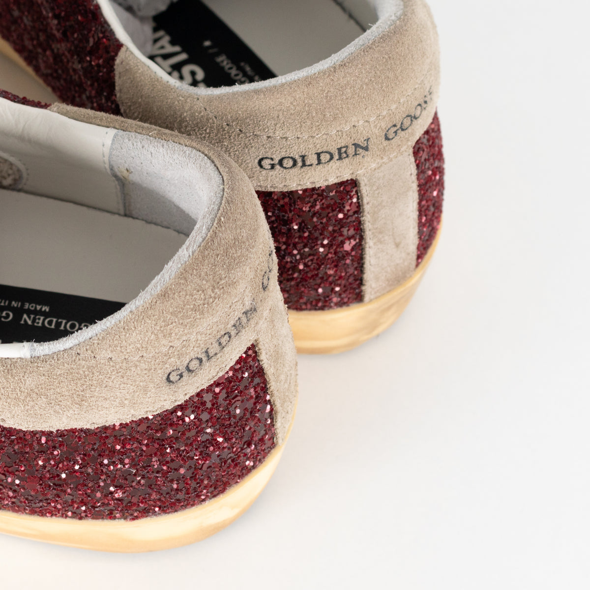 Golden Goose Super-Star Beige And Burgundy Sparkle Trainer
