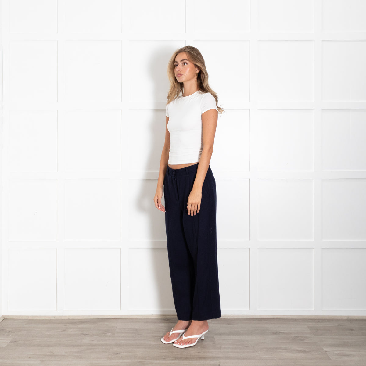 Me + Em Navy Chevron Textured Trousers