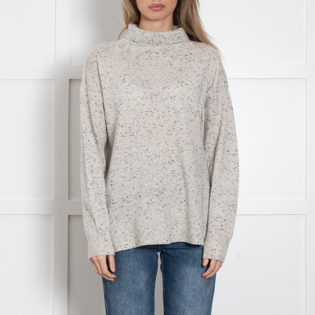 Bella Dahl Grey Speckle Cashmere Polo Neck Jumper