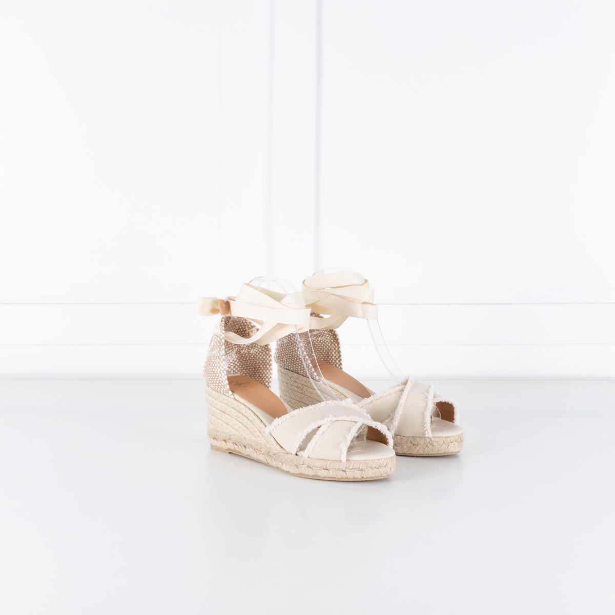 Castaner Ivory Wedge Canvas Espadrilles With Frayed Straps