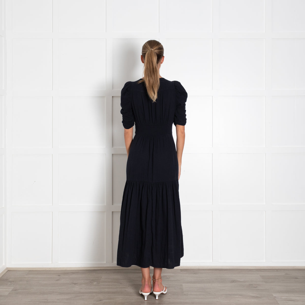 Me + Em Navy Cotton Short Sleeve V-Neck Dress
