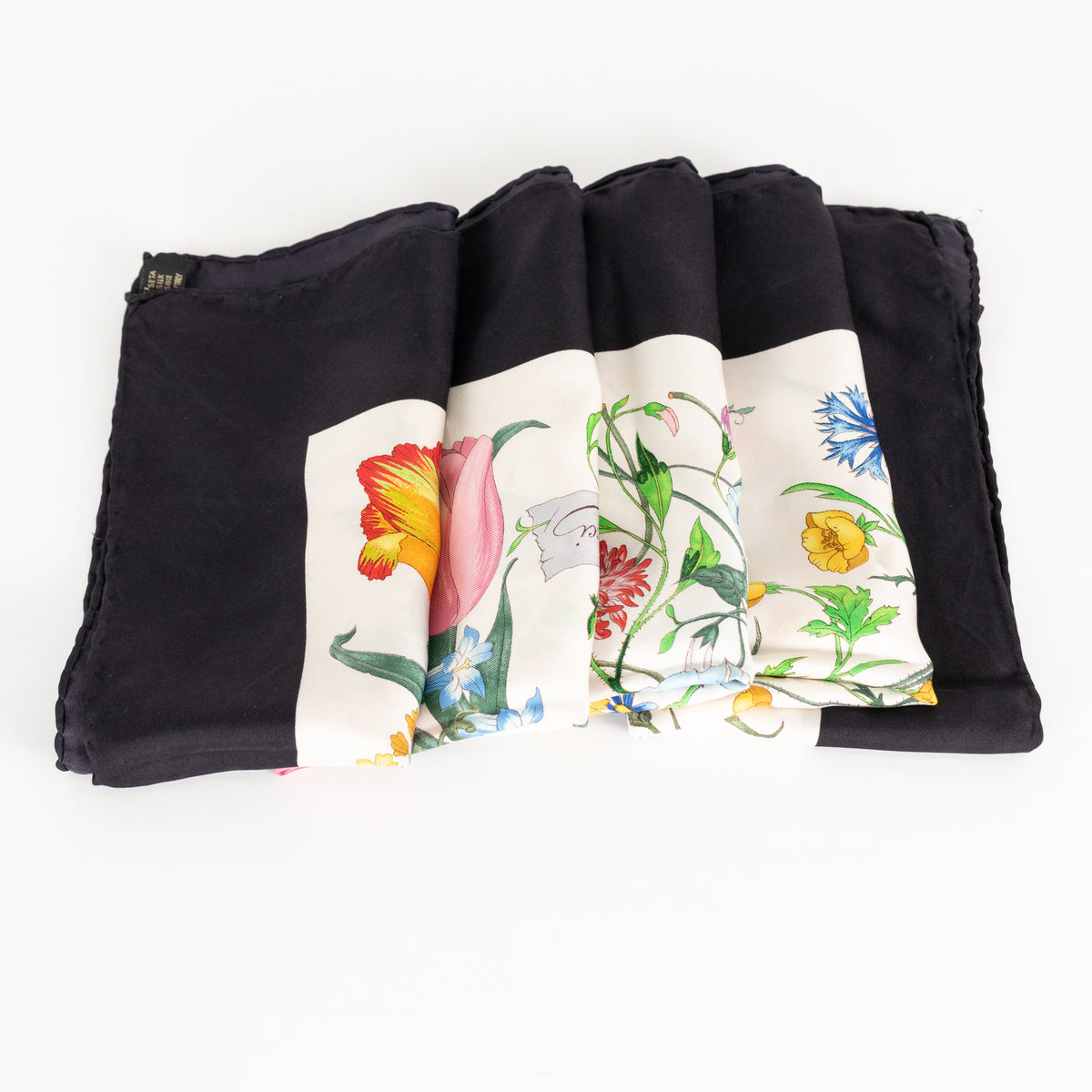 Gucci White Black Multi Floral Silk Square Scarf