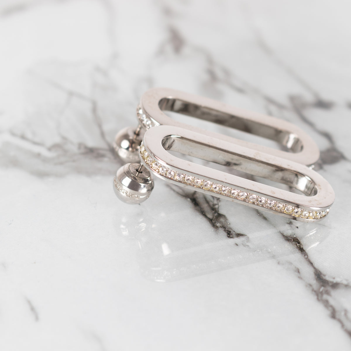 Burberry Silver Colour Oval Earrings With Crystal Edging